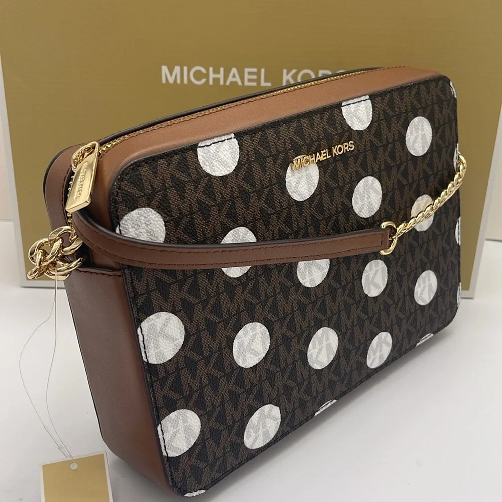 MICHAEL KORS Jet Set Large East West Zip Printed Logo Crossbody Bag Luggage  NWT